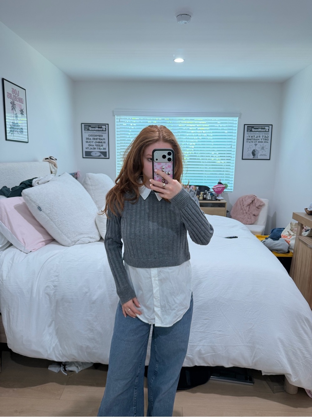 Zara Gray Knit Sweater with White Collar Detail
